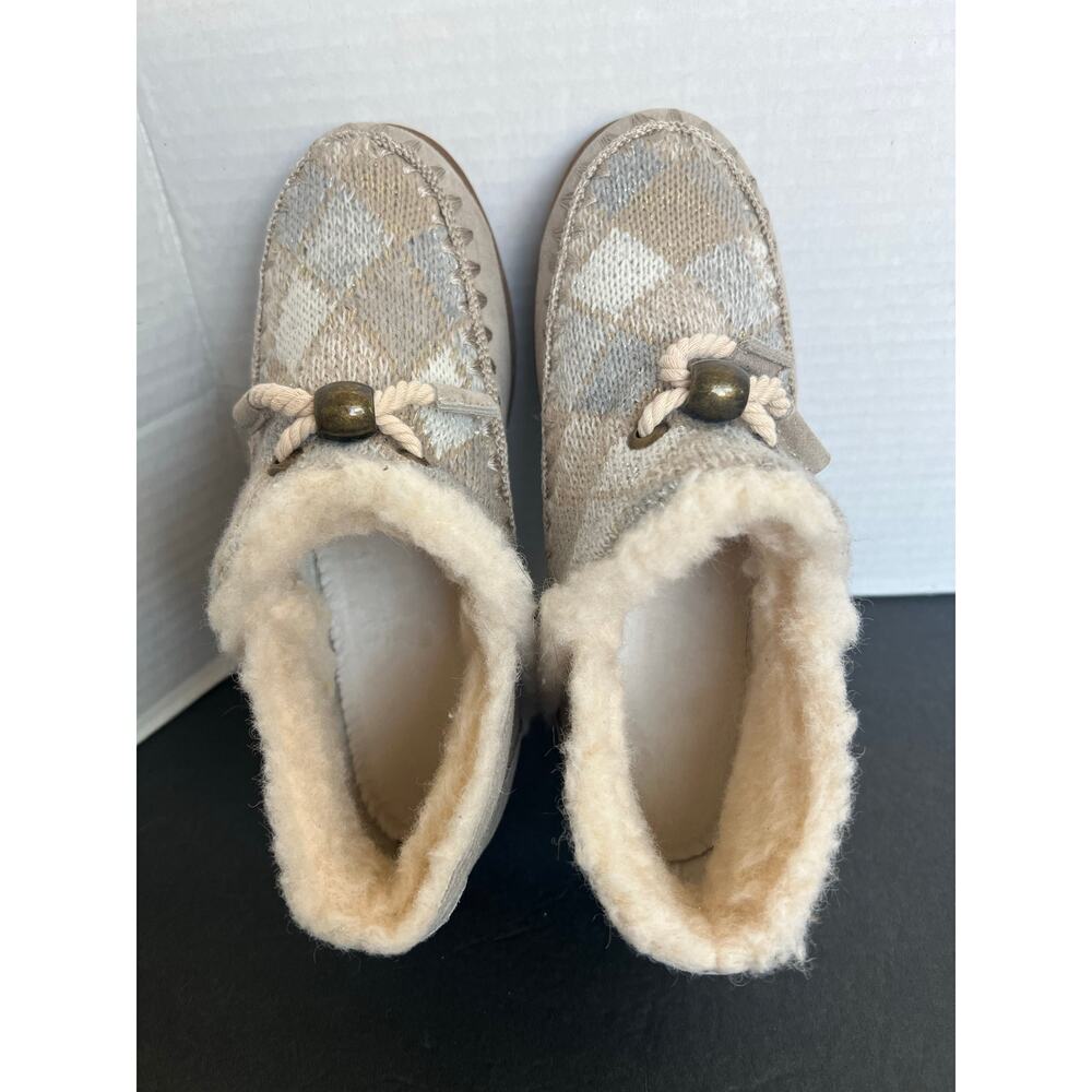 Muk Luks Ziggy Slippers Women 7 Beige Excellent Suede Faux Fur Lined - Picture 11 of 11